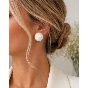 Vintage White Acrylic Dome Stud Earrings Oversized Round Ball Minimalist Retro